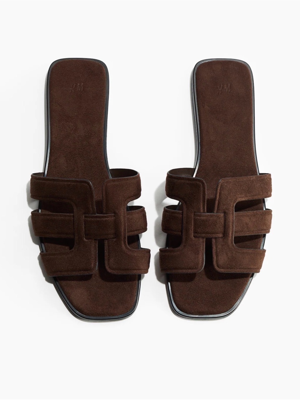 H&M Dark Brown Suede Double-Strap Slide Sandals - Women